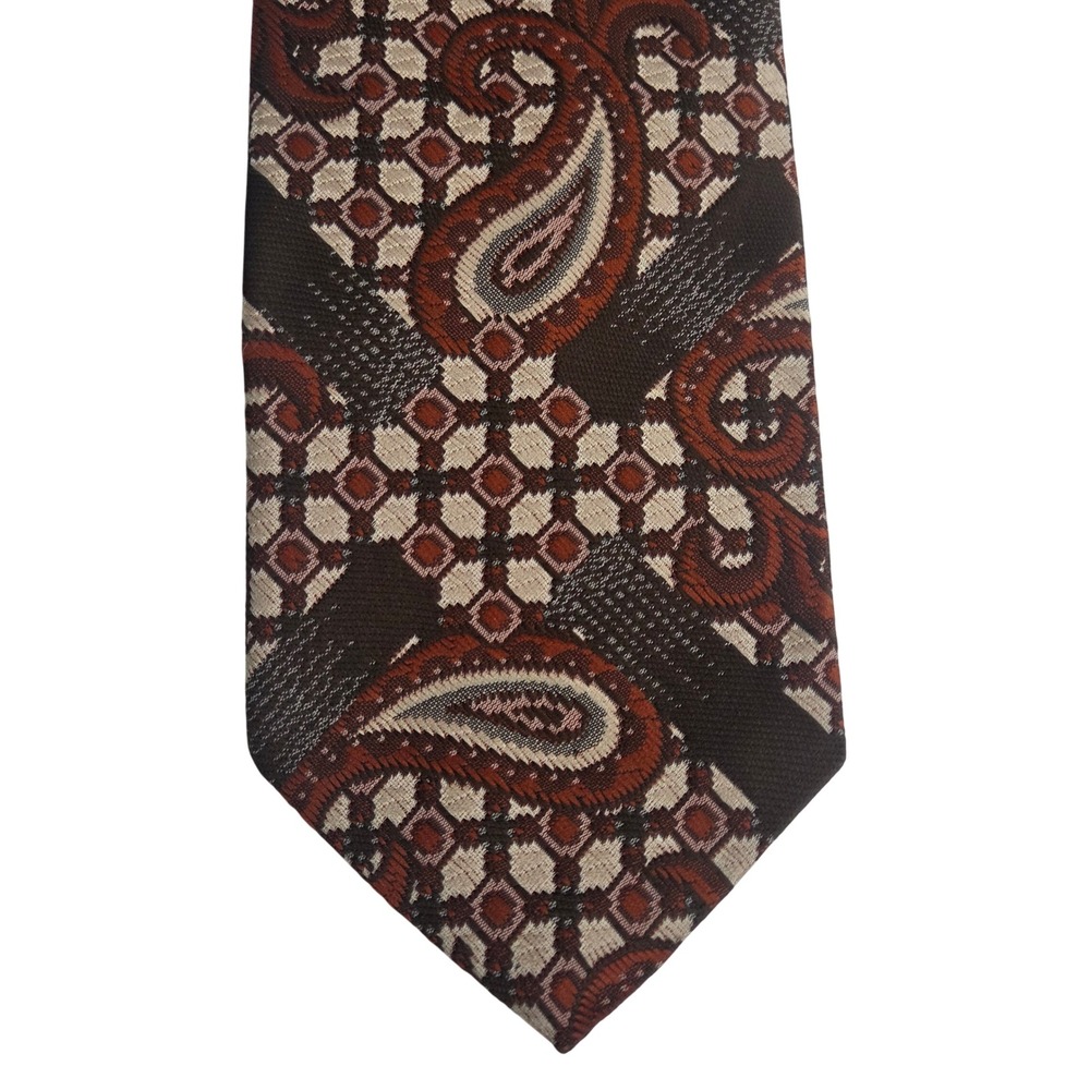 Vintage Beau Brummell Del Sarto Men's Paisley Geometric Necktie Polyester Tie